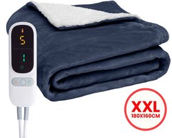 Seranova Elektrische Deken XXL - Extra Warmtedraden - Premium Model - 180x160 cm - 2 persoons Warmtedeken - Dubbelzijdig Fleece Sherpa - Blauw