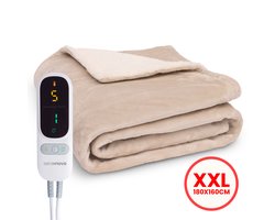 Seranova Elektrische Deken XXL - Extra Warmtedraden - Premium Model - 180x160 cm - 2 persoons Warmtedeken - Dubbelzijdig Fleece Sherpa - Crème beige