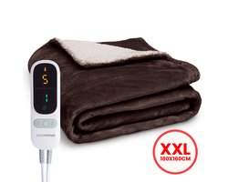Seranova Elektrische Deken XXL - Extra Warmtedraden - Premium Model - 180x160 cm - 2 persoons Warmtedeken - Dubbelzijdig Fleece Sherpa - Kastanjebruin