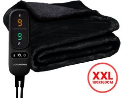Seranova Elektrische Deken XXL - Extra Warmtedraden - Premium Model - 180x160 cm - 2 persoons Warmtedeken - Dubbelzijdig Fleece Sherpa - Zwart