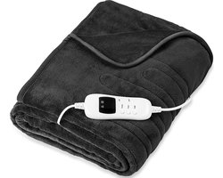 Sinnlein - Elektrische deken antraciet van fleece - 180 x 130 cm - antraciet - fleece deken - plaid - warmtedeken met automatische uitschakeling - knuffeldeken - timerfunctie - 9 temperatuurniveaus - wasbaar tot 40 °C - digitaal display