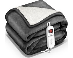 Sinnlein- Elektrische deken met automatische uitschakeling, antraciet, 160x120 cm, warmtedeken met 9 temperatuurniveaus, knuffeldeken, wasbaar