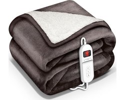 Sinnlein- Elektrische deken met automatische uitschakeling, bruin, 200 x 180 cm, warmtedeken met 9 temperatuurniveaus, knuffeldeken, wasbaar