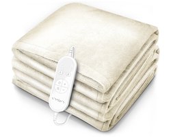 sinnlein® warmtedeken van pluche 180 x 130 cm crème | elektrische deken met automatische uitschakeling | woondeken | timerfunctie | 9 temperatuurstanden | wasbaar tot 40°C | digitaal display