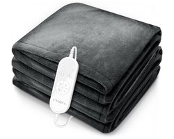 sinnlein® warmtedeken van pluche 180 x 130 cm grijs | elektrische deken met automatische uitschakeling | woondeken | timerfunctie | 9 temperatuurstanden | wasbaar tot 40°C | digitaal display