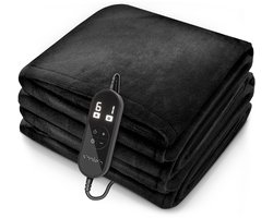 sinnlein® warmtedeken van pluche 180 x 130 cm zwart | elektrische deken met automatische uitschakeling | woondeken | timerfunctie | 9 temperatuurstanden | wasbaar tot 40°C | digitaal display