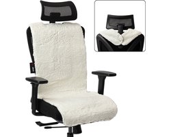 Spherite Warmtedeken - Teddy Grijs-Wit - XL - 135x45 – Hoofdsteun design - Infrarood warmtedeken - Elektrisch - Draadloos - Verwarmd stoelkleed – Powerbank