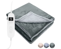 STAUS&BACH Elektrische deken 3XL - 2 persoons bovendeken - Dubbelzijdig Fleece Sherpa Warmtedeken - Antraciet grijs - 180x160 cm PowerNap