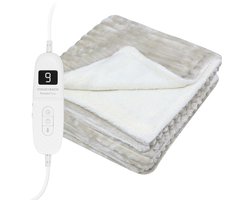 STAUS&BACH Elektrische deken 3XL - 2 persoons bovendeken - Dubbelzijdig Fleece Sherpa Warmtedeken - Beige - 180x160 cm PowerNap