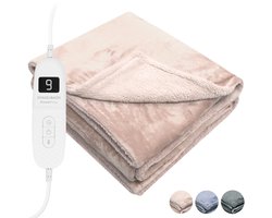 STAUS&BACH Elektrische deken 3XL - 2 persoons bovendeken - Dubbelzijdig Fleece Sherpa Warmtedeken - Champagne roze - 180x160 cm PowerNap