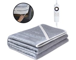 STAUS&BACH Elektrische onderdeken 150x80cm - Warmtedeken met 6 warmtestanden en timer - Wasbaar deken - Blauw/Grijs - CozySnug