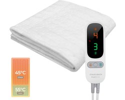 STAUS&BACH Elektrische onderdeken met voetwarmte 190x90 cm - Eenpersoons - 6 warmtestanden - Aparte voetzone - Anti allergie - Antibacterieel - Warmtedeken - Extra snel warm - Uitwasbaar - Fleece - DualZone - Wit