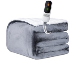 STAUS&BACH POWERNAP - 1 Persoons elektrische deken (160W) - Warmtedeken met 1 tot 9 uur timer en 9 warmtestanden - 160x120 cm knuffeldeken - Wasmachine bestendige bovendeken - Antraciet