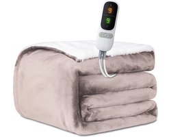 STAUS&BACH POWERNAP - 1 persoons elektrische deken (160W) - Warmtedeken met 1 tot 9 uur timer en 9 warmtestanden - 160x120 cm knuffeldeken - Wasmachine bestendige bovendeken - Dusty Pink