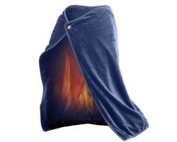 TDR - Elektrische verwarmingsdeken in poncho-vorm met USB-aansluiting - van zachte flanellen stof - Blauw