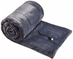 USB elektrische verwarmde deken, 140x80cm elektrische verwarmde deken flanel met 3 verwarmingsstanden machinewasbaar snel verwarmende deken voor slaapkamer, kantoor, bank, grijs