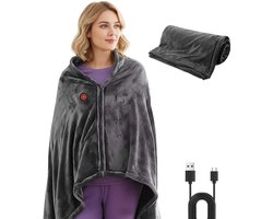 USB Verwarmde Deken Sjaal -Draagbare Sjaal Stijl - Multifunctionele Elektrische Verwarmde Sjaal -150*8cm -Draadloze buitendeken - Draagbare draadloze verwarmde deken - USB-oplaadbaar - 3 verwarmingsstanden - Geschikt voor kantoren, kamperen - Grijs