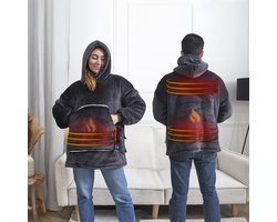 USB Verwarmde Hoodie – Warmte deken – 2-in-1 – Zachte Fleece – 3 Warmtestanden – Grijs