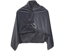 USB Verwarmde Poncho - Warmte deken – 2-in-1 – Zachte Fleece – 3 Warmtestanden – Grijs