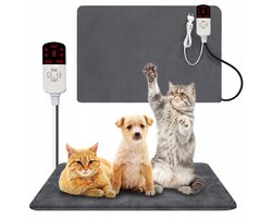 Verwarmingsdeken voor Huisdieren - 45x70cm Grijs - 9 Temperatuurstanden & 4 Timer - Automatische Oververhittingsbeveiliging - Voor Katten en Honden