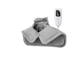 Verwarmingsdeken-warmtedeken- met 6 instelbare warmtestanden - timerfunctie - hoogwaardige fleece dekenstof - verlicht spanningen in de nek-, schouder- en buikspieren - geschikt voor alle groepen - lichtgrijs - 58x42 cm