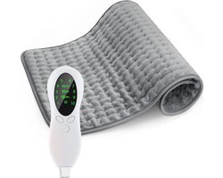 Verwarmingskussen, 10 instelbare temperatuurstanden, 30 x 60 cm, verwarmingskussen met timerfunctie, oververhittingsbeveiliging, automatische uitschakeling, wasbaar, geschikt voor rug, nek en schouders, lichtgewicht en comfortabel