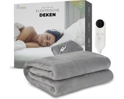 Vonia Elektrische Deken - Elektrische Bovendeken - Warmtedeken 160 x 120 cm - 120 W - 6 Standen - Timer - 1 Persoons - Grijs