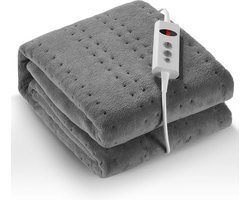 Warmte-onderbed, 150 x 80 cm, elektrische bedwarmer met 10 temperatuurniveaus en 1-9 uur automatische uitschakeling, eenvoudige bevestiging op bed en matras, machinewasbaar (lichtgrijs)