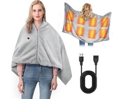 Warmtedeken - Elektrisch Verwarmde Sjaal met USB-Aansluiting - Draadloze Verwarmde Deken - 3 Warmtestanden - Verwarmde Sjaal/Poncho/Omslagdeken met Ritssluiting - Ideaal Voor Buiten - Op Reis Of Tijdens Het Kamperen - Batterij Niet Inbegrepen