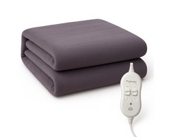 XXL Elektrische deken – Onderdeken – Tweepersoons – 180 x 200 cm - 2 temperatuurstanden – Fleece – Twee schakelaars – Grijs - Warmte deken 180x200