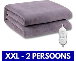 XXL Elektrische deken –  Onderdeken – Tweepersoons – 200 x 180 cm - 2 temperatuurstanden – Fleece –  Twee schakelaars – Grijs