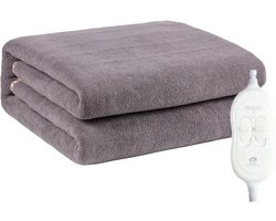 XXL HomeNeeds Elektrische deken - 200 X 180 cm - 2 temperatuurstanden - Onderdeken - Tweepersoons - Fleece - Twee schakelaars - Grijs
