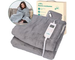Zenwave Elektrische Deken 180x130cm - Wasmachinebestendige Omslagdeken Grijs - 10 standen Warmtedeken - Ultra Zachte Fleece Warmte Plaid - Elektrische Bovendeken - Kamperen & Outdoor - 1 Persoons
