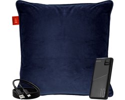 Coozie Oplaadbaar Warmtekussen – Draadloos & Bedraad – 45–65°C – Velvet – 45 x 45 cm – Donkerblauw – Elektrisch Kussen – Incl. Powerbank – Tot 8 uur warmte