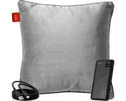 Coozie Oplaadbaar Warmtekussen – Draadloos & Bedraad – 45–65°C – Velvet – 45 x 45 cm – Lichtgrijs – Elektrisch Kussen – Incl. Powerbank – Tot 8 uur warmte
