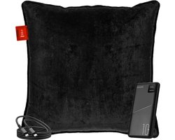 Coozie Oplaadbaar Warmtekussen – Draadloos & Bedraad – 45–65°C – Velvet – 45 x 45 cm – Zwart – Elektrisch Kussen – Incl. Powerbank – Tot 8 uur warmte