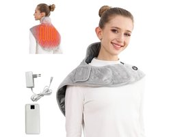 Draadloos verwarmingskussen voor nek en schouders met 15.000 mAh powerbank - 3 warmtestanden, elektrische nekwarmer, schouderwarmer voor thuis en onderweg