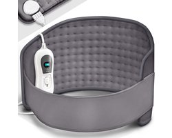 Elektrisch verwarmingskussen, Grijs, voor rug en nek, verwarmingsgordel met 3 temperatuurstanden en automatische uitschakeling, warmtegordel met verstelbare band en klittenbandsluiting