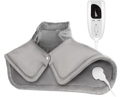 Elektrisch Verwarmingskussen - Voor Nek en Schouders - 6 Warmtestanden & 4 Tijdsinstellingen - Snel Therapeutische Warmte - Met Autouitschakeling - Zilvergrijs - 58x42 cm - 1 Stuk