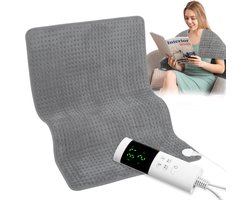 Elektrisch Warmtekussen 40x80 cm - Ultralang Timer 1-12 Uur - Slimme Temperatuurregeling 25-55°C - Snel Opwarmend & Oververhittingsbeveiliging - Wasbaar - LCD - Grijs