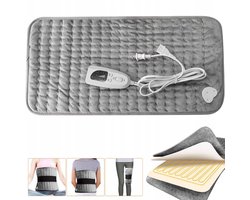 Elektrisch Warmtekussen voor Rug, Voeten, Nek, Schouders, Buik - Heating Pad - Verwarmingskussen - Wasmachine - 61x30.5cm - Grijs