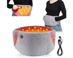 Elektrische Warmte Mof - Warmte Band voor Menstruatiepijn en Buikkrampen - 3 Warmtestanden 45°C 55°C 65°C - Fluwelen Comfort - USB Verwarming - Buik, Taille en Handen - Grijs