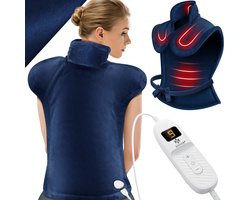 KESSER® Warmtekussen voor Rug, Nek en Schouders - Elektrische Verwarmingskussen met Afstandsbediening, Automatische Uitschakeling, 9 Warmte Standen, 89x65cm - Blauw