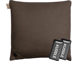 Kuddle Warmtekussen Oplaadbaar - Gebreid 'Mocha Brown' 45x45cm - Draadloos & Elektrisch - Inclusief 2 Powerbanks