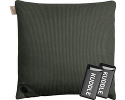 Kuddle Warmtekussen Oplaadbaar - Gebreid 'Olive Green' 45x45cm - Draadloos & Elektrisch - Inclusief 2 Powerbanks