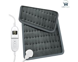 LifeStages - Warmtedeken Stoel - Warmtekussen Van Fleece - Elektrische Warmtekussen met Automatische Uitschakeling - 6 Temperatuurstanden - Digitaal Display - Wasbaar tot 40°C - Gecertificeerd door TÜV SÜD GS - 42 x 32 cm - Grijs