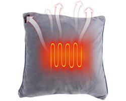 Silvergear Warmtekussen Grijs 40x40 cm - 3 standen - Elektrisch Verwarmd Kussen - Heating Pillow - USB Oplaadbaar - Draadloos Elektrisch Kussen - Infrarood