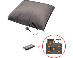 Sorprese Draadloos Warmtekussen - Elektrisch Verwarmd Kussen met Powerbank (10.000mAh) - 2-in-1 Warmtedeken - Grijs - 3 Warmtestanden - 36x36 cm & 105x150 cm - Fleece Deken