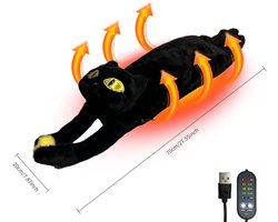 USB-verwarmingskussen, pluche kussen, verwarmingsmat, pluche speelgoed, 50 cm, zwart, gele ogen.