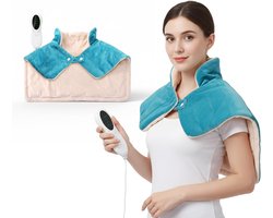 Verwarmd Nek- en Schouderkussen - Elektrische Nekwarmer met 10 Warmtestanden & Timer - Blauw